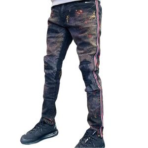Jordan Craig Denim Jeans Side Stripe With Rhinestone Paint Splatter